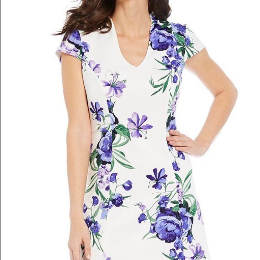 Mandarin Collar Floral Print Scuba  Dress